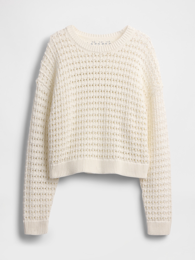 100% Cotton Crochet Crewneck Sweater