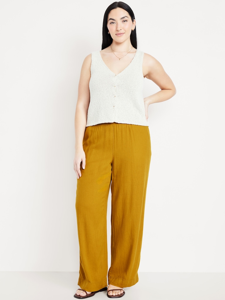 High-Waisted Linen-Blend Wide-Leg Pants