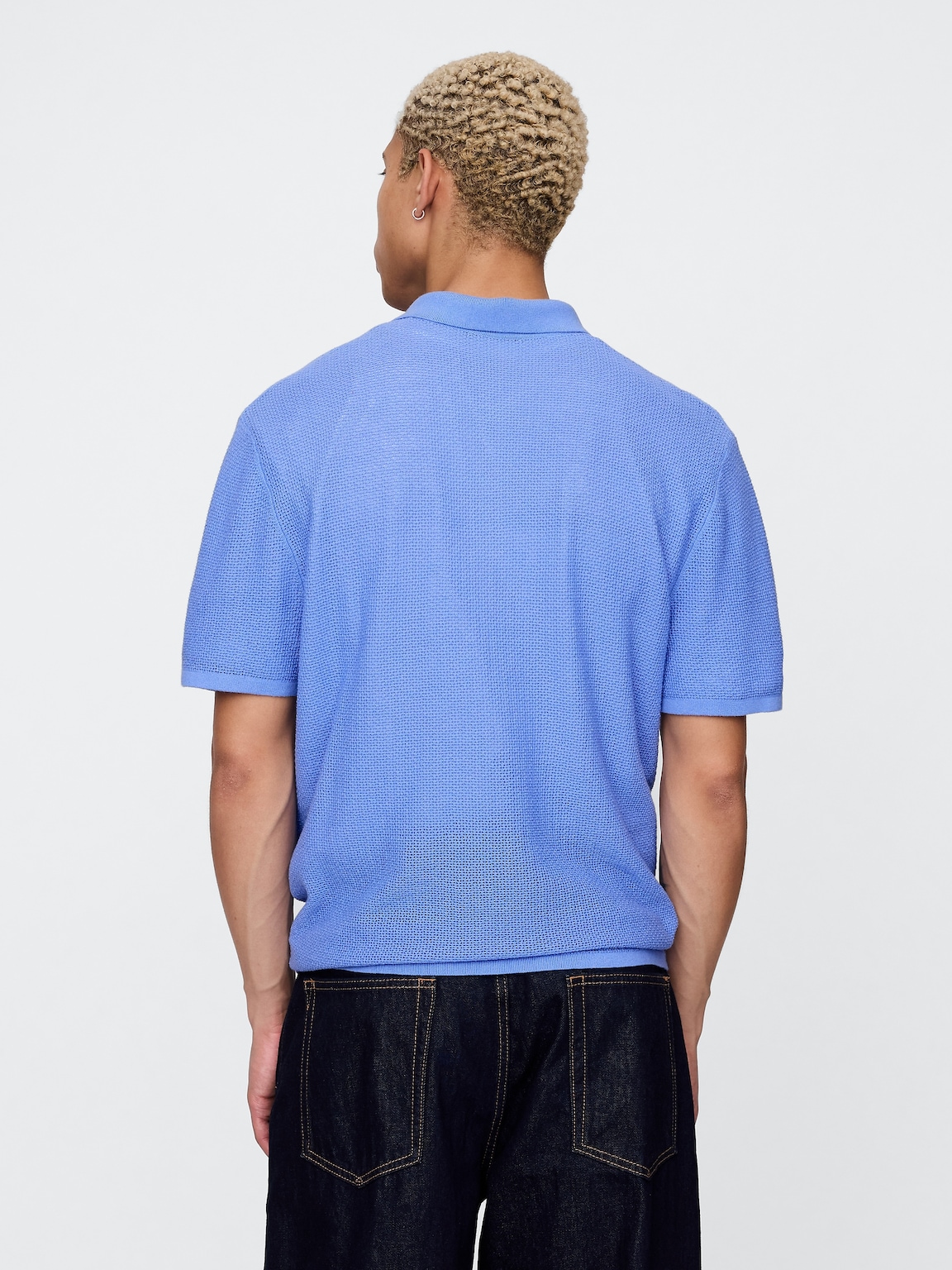 Textured Crochet Polo Sweater