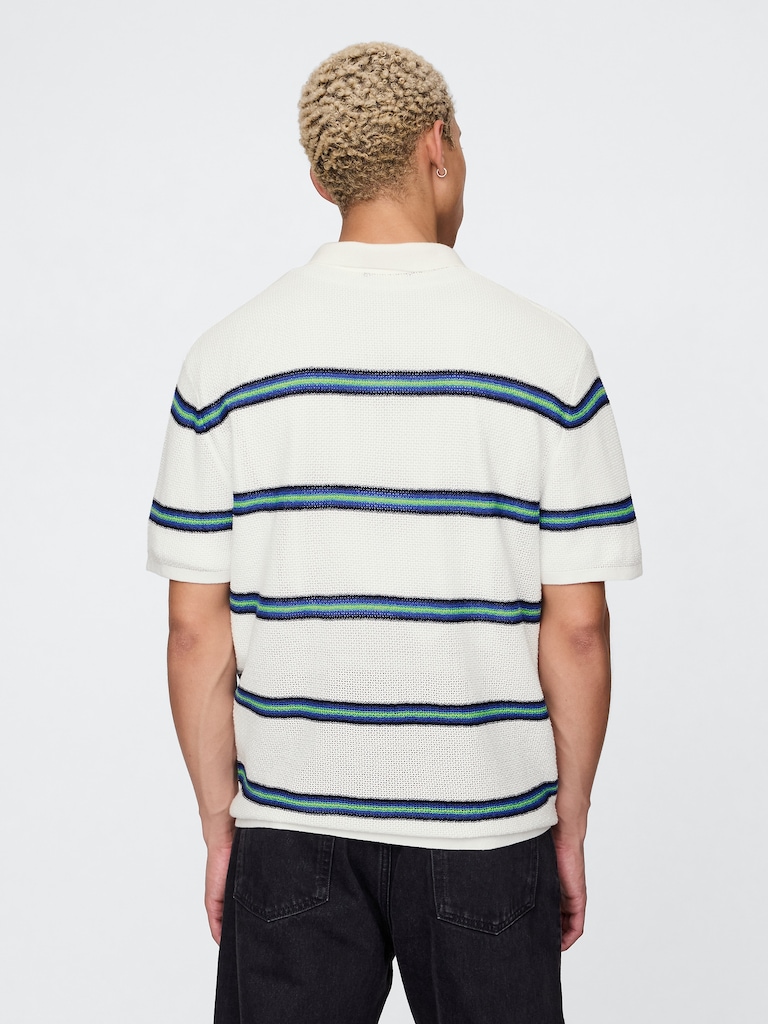 Textured Crochet Polo Sweater