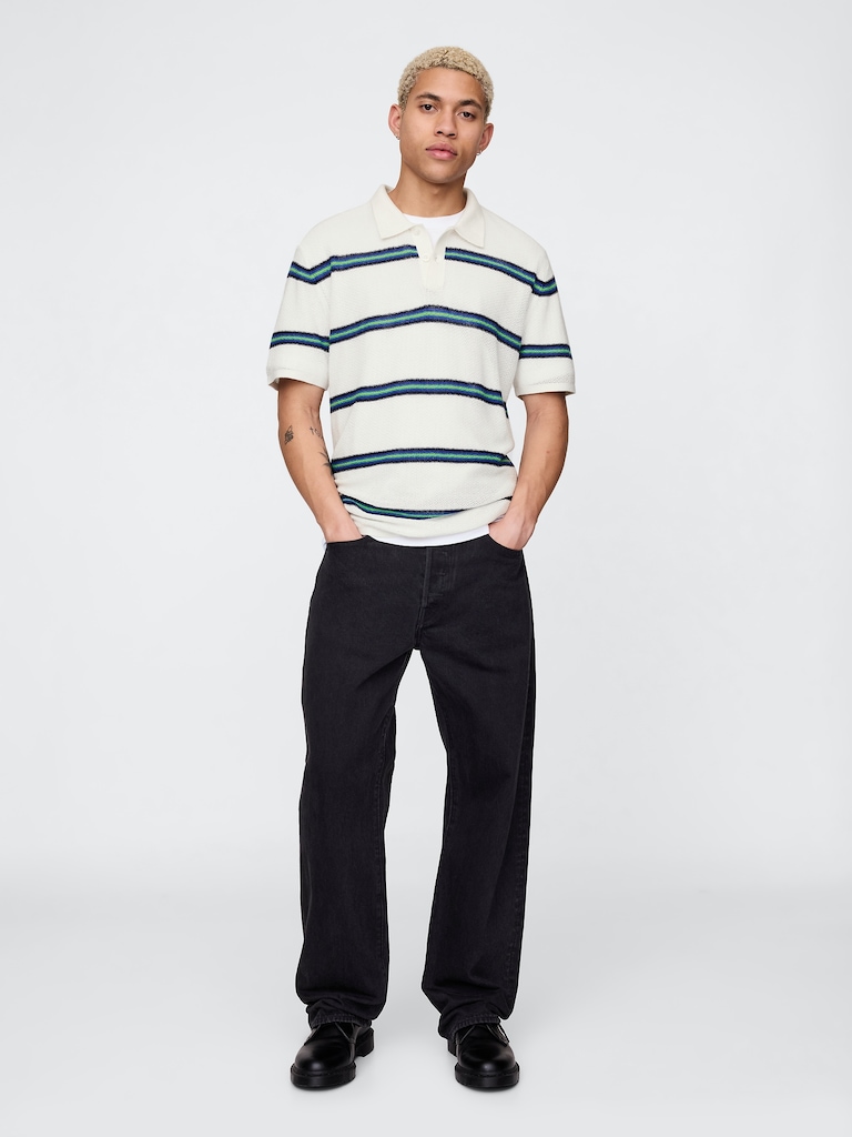 Textured Crochet Polo Sweater