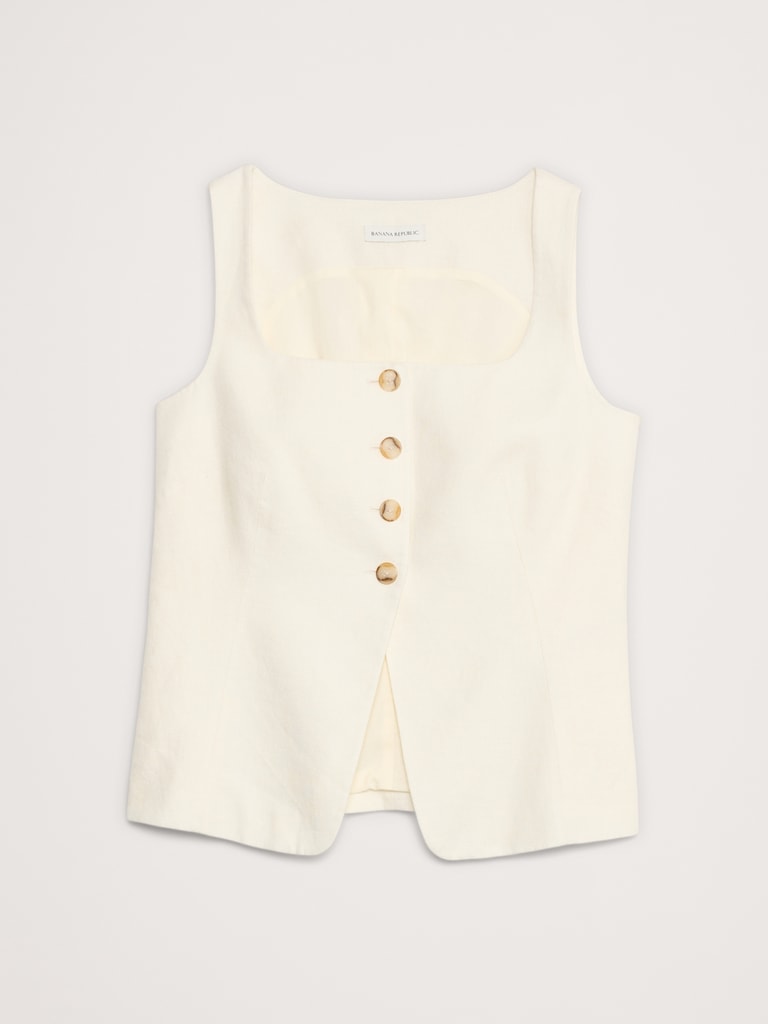 Linen Square-Neck Long Vest