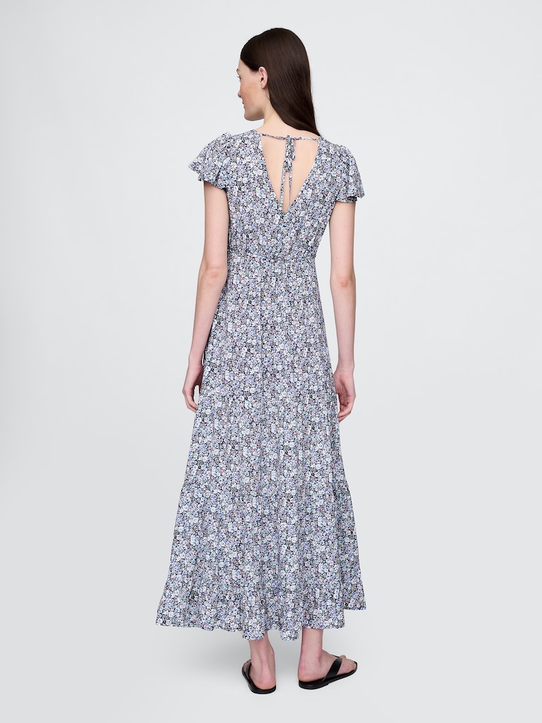 Crepe Tiered V-Neck Maxi Dress