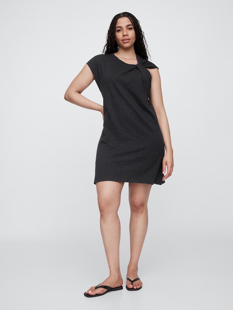 Slub Tie-Sleeve Mini Dress