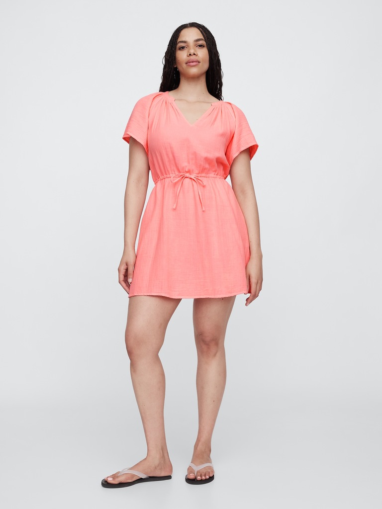 Gauze Splitneck Midi Dress
