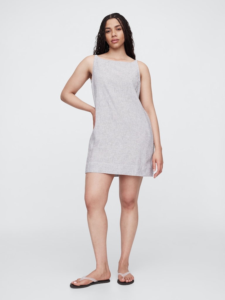 Linen-Blend Apron Mini Dress