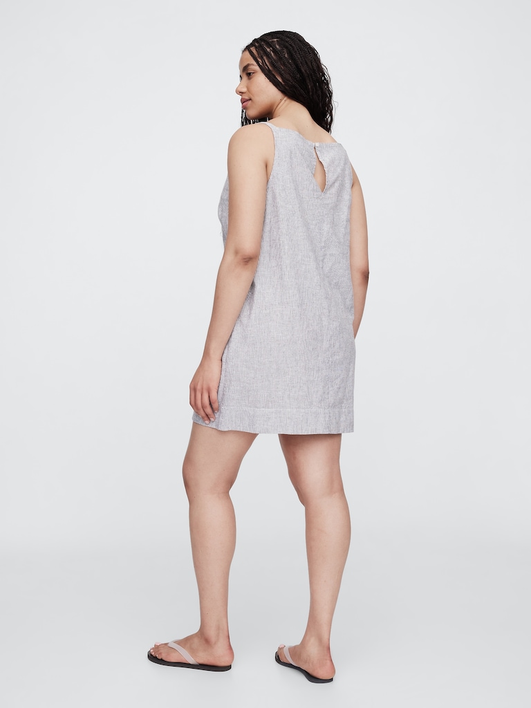 Linen-Blend Apron Mini Dress