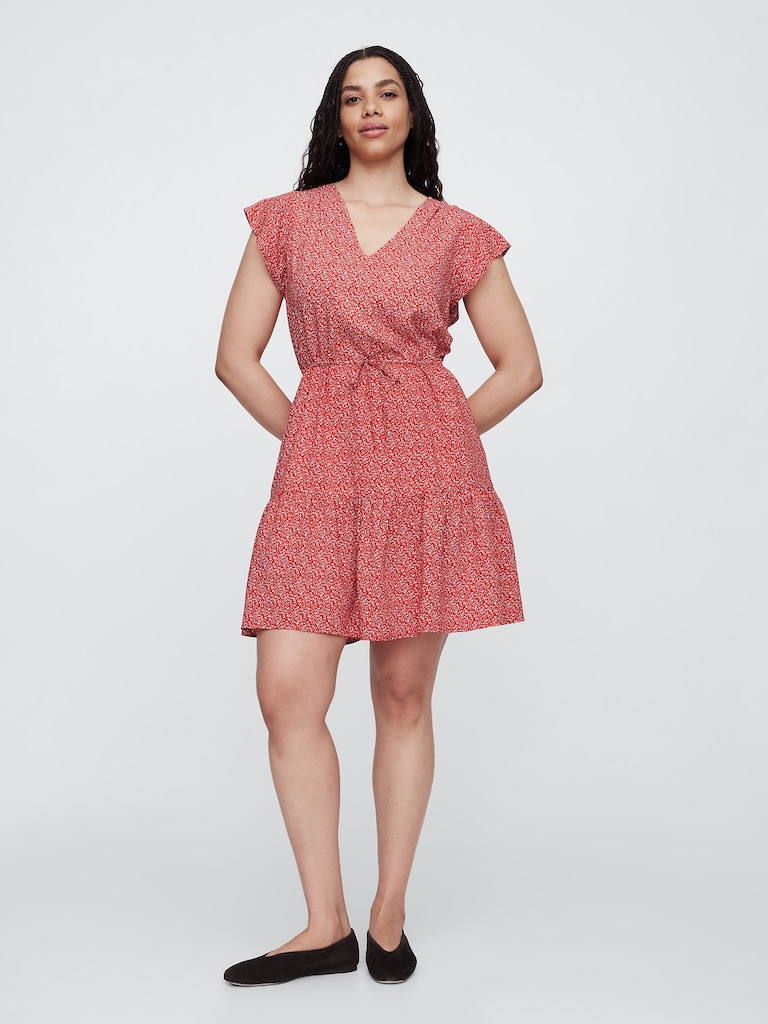 Flutter Sleeve Tie-Waist Mini Dress