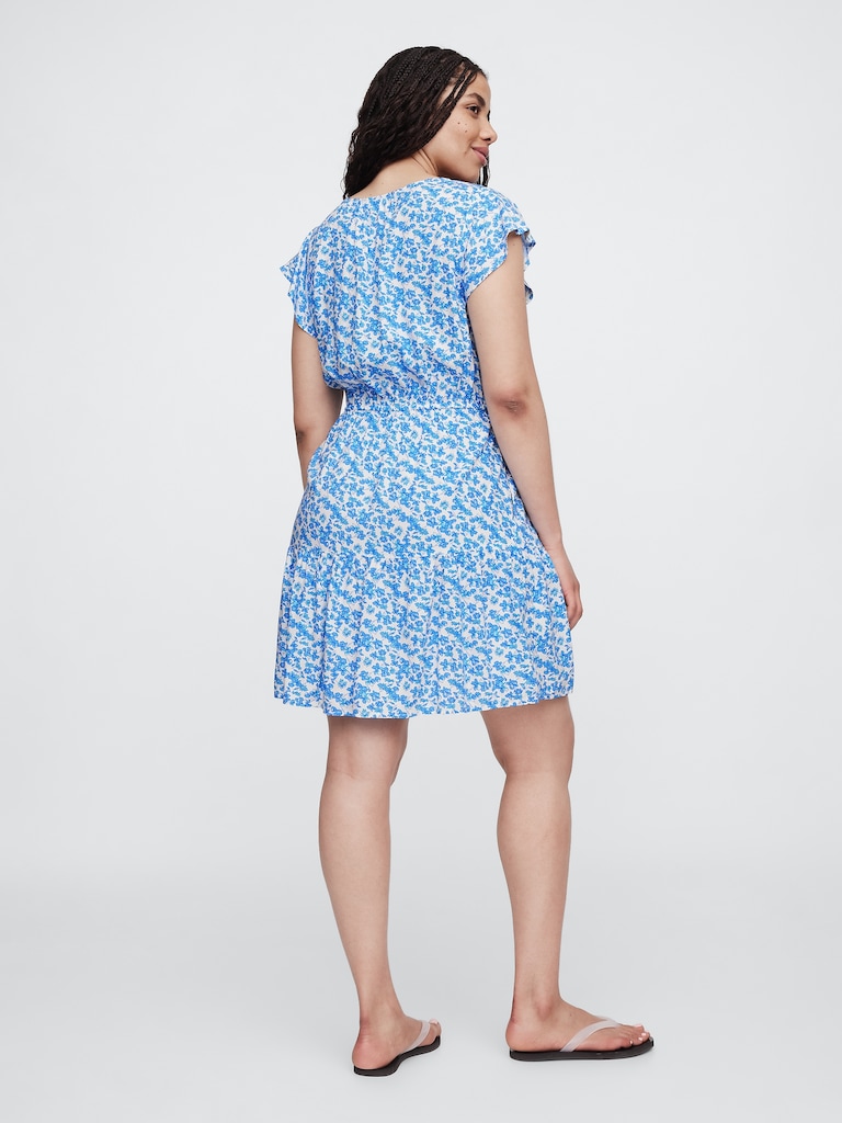 Flutter Sleeve Tie-Waist Mini Dress