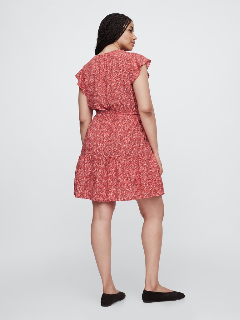 Flutter Sleeve Tie-Waist Mini Dress