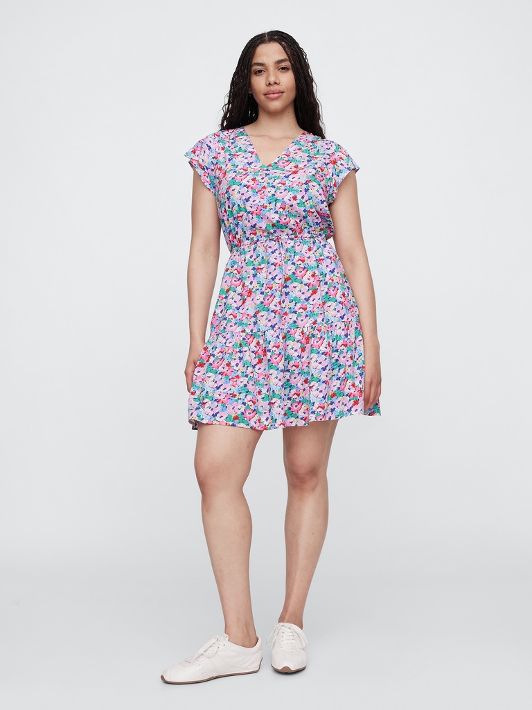 Flutter Sleeve Tie-Waist Mini Dress