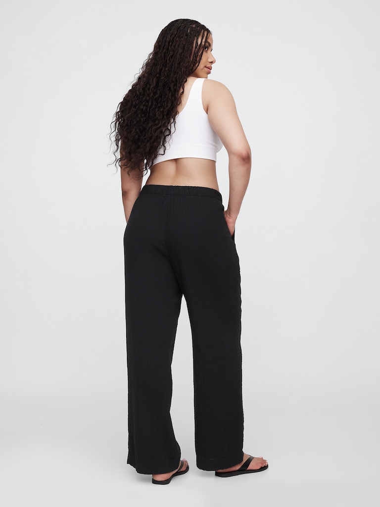 Mid Rise Gauze Pull-On Wide-Leg Pants