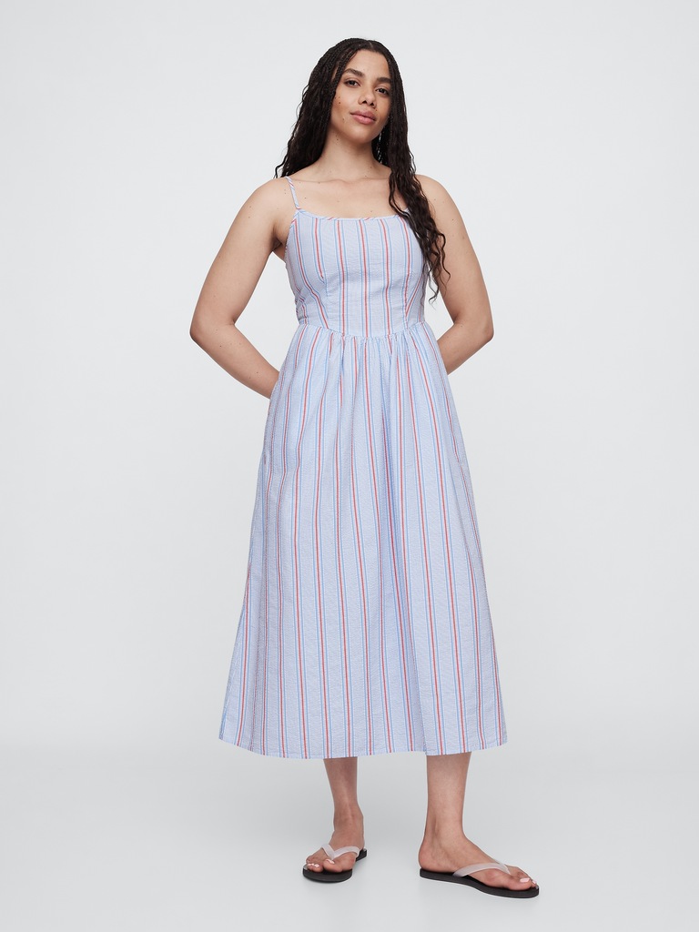 Seersucker Stripe Midi Dress