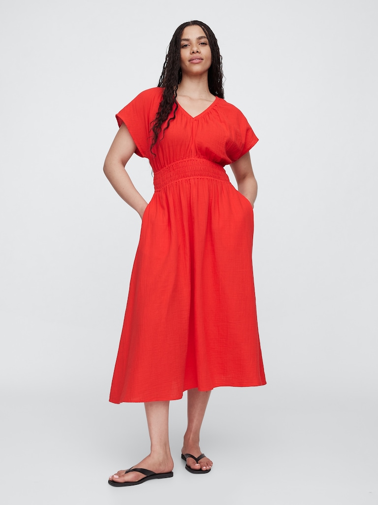 Smocked V-Neck Maxi Dress