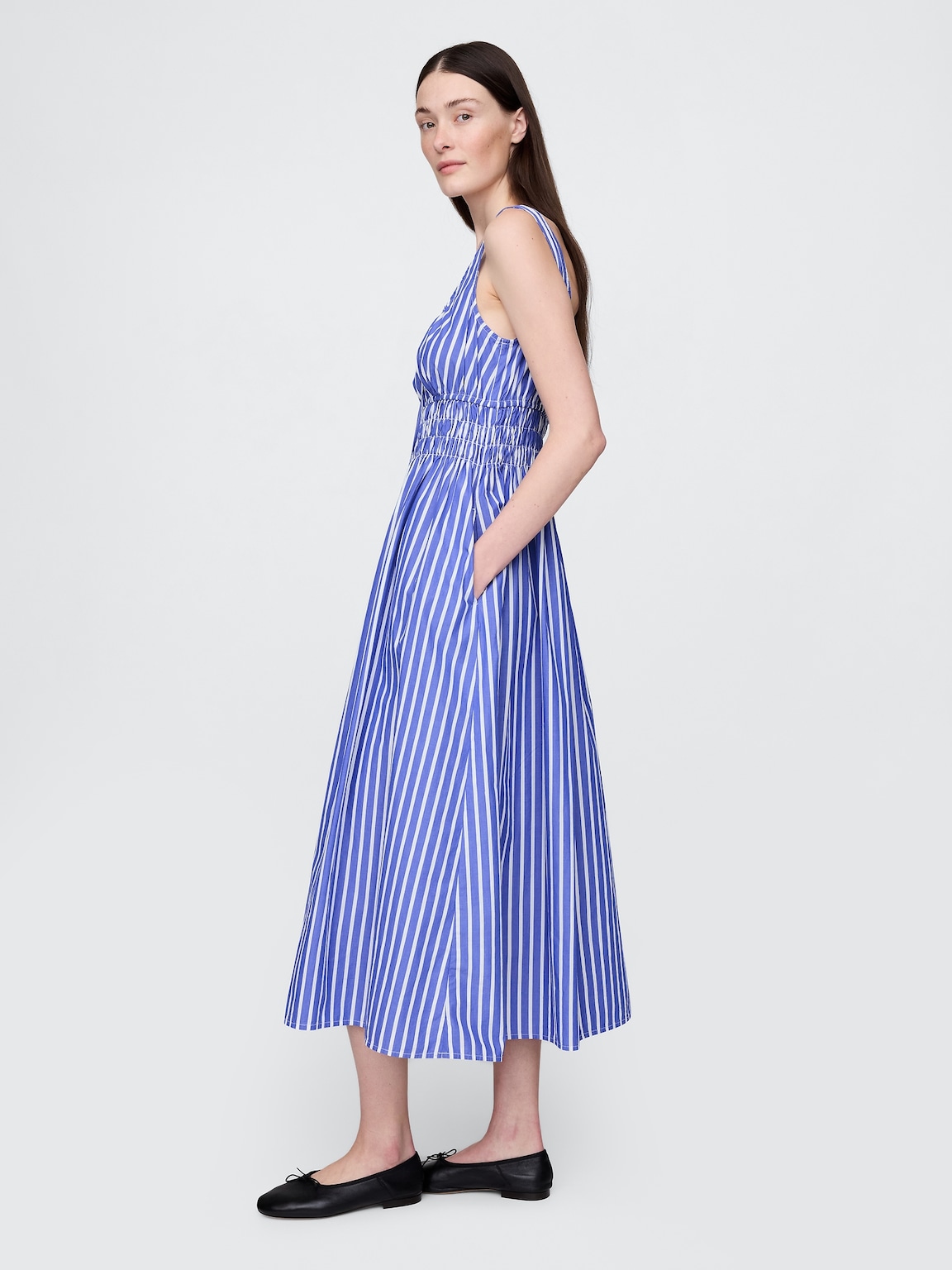 Poplin Smocked Midi Dress