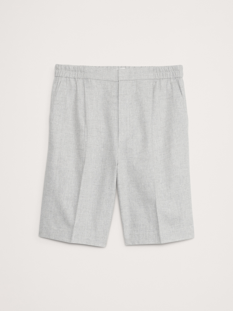 9.5" Herringbone Linen-Cotton Pleated Pull-On Short