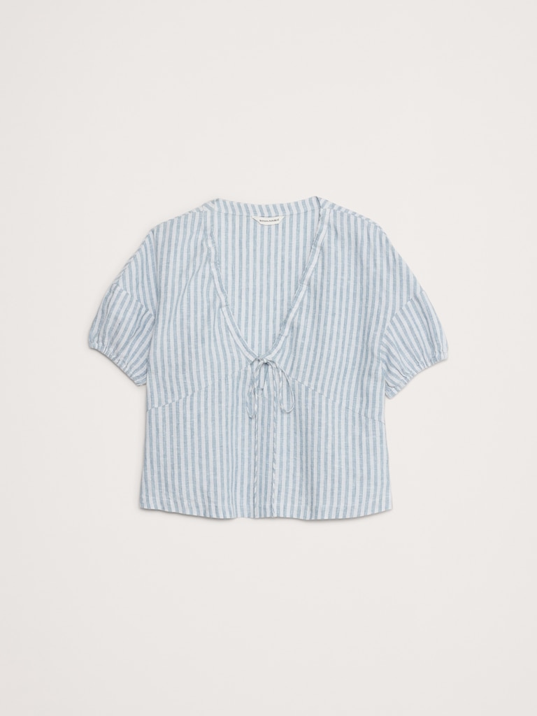 Linen Tie-Front V-Neck Top