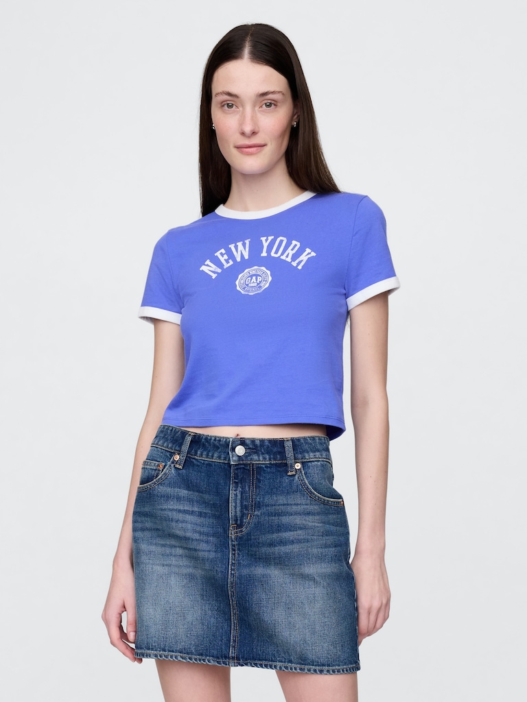 Cotton Jersey New York Logo Shrunken T-Shirt