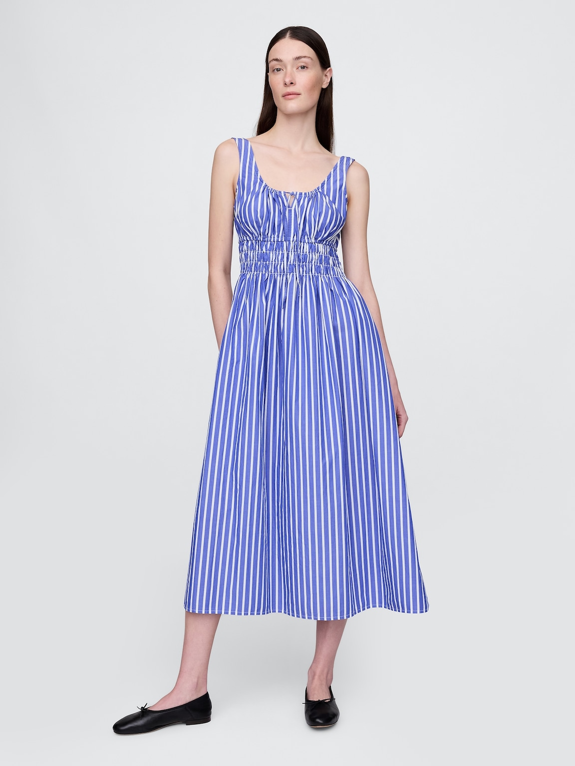 Poplin Smocked Midi Dress