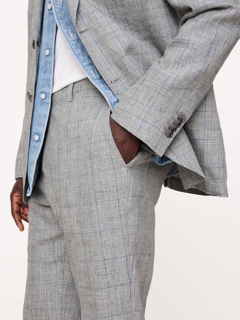 Straight Plaid Linen Suit Pant