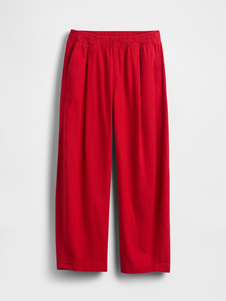 Mid Rise Linen-Blend Easy Barrel Pants