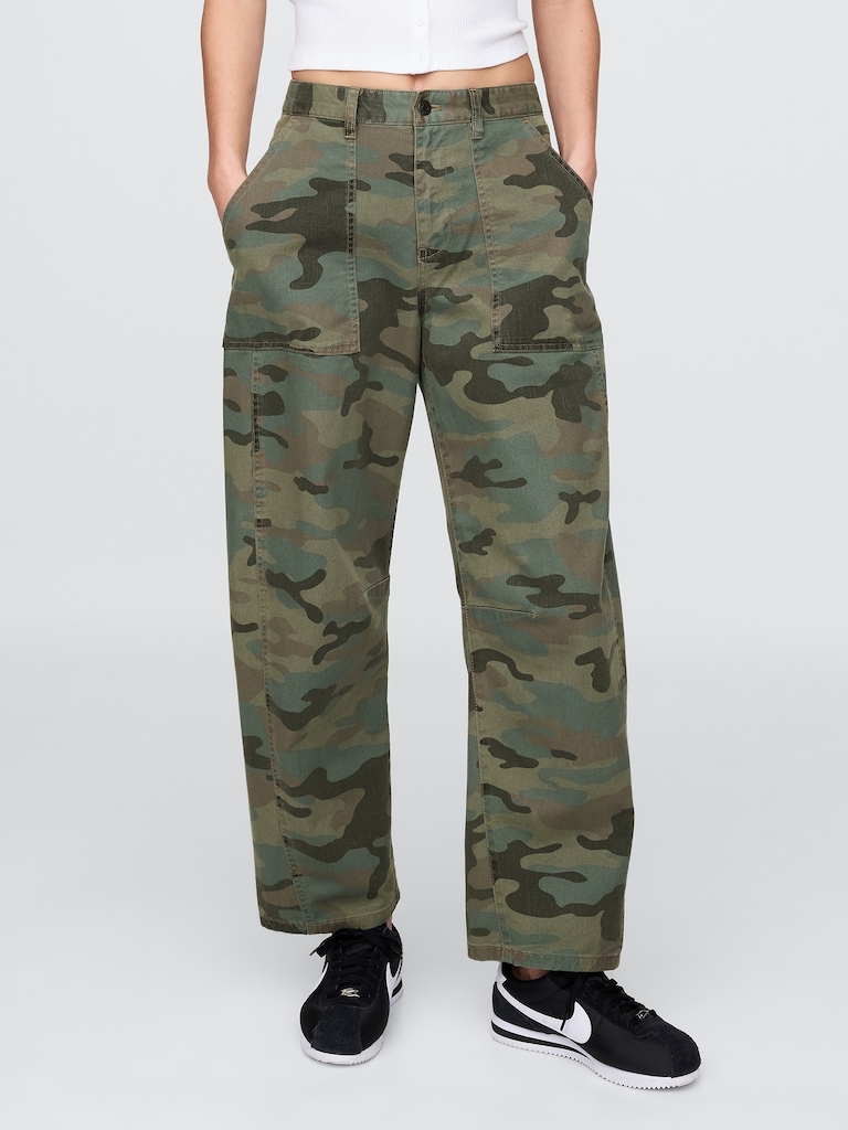 Mid Rise Twill Barrel Pants