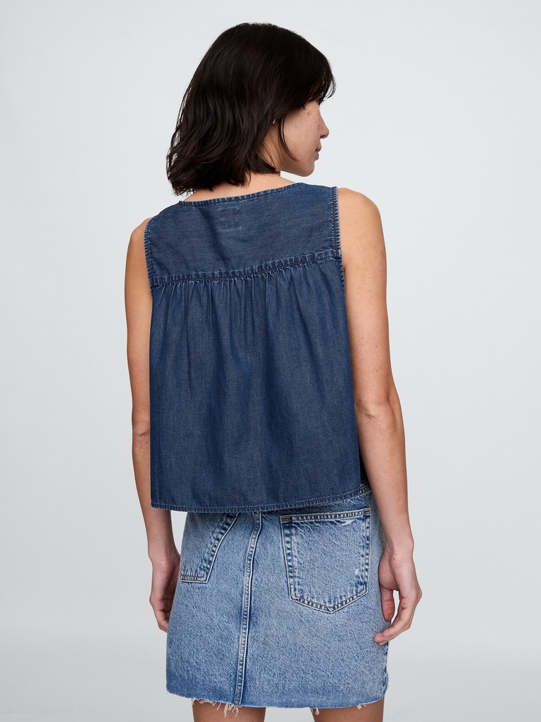 UltraSoft Denim Tie-Front Top