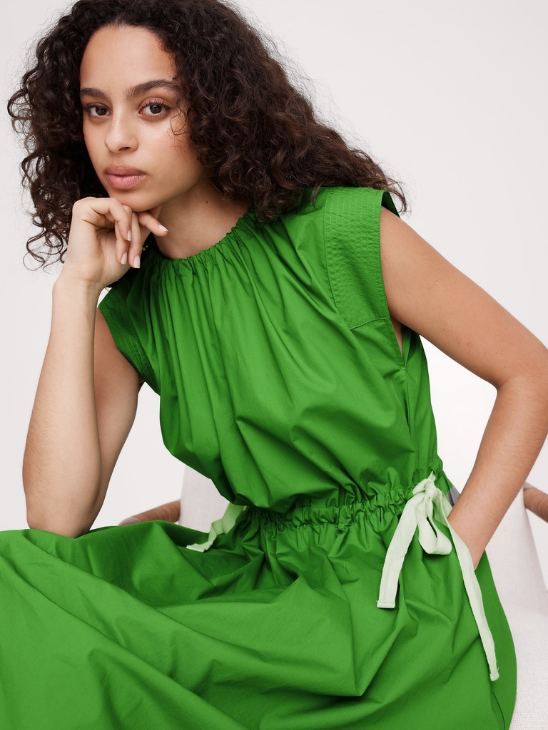 Cotton Poplin Tie-Waist Midi Dress