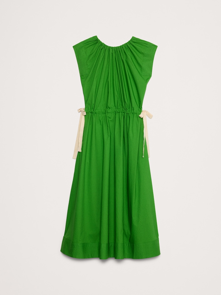 Cotton Poplin Tie-Waist Midi Dress