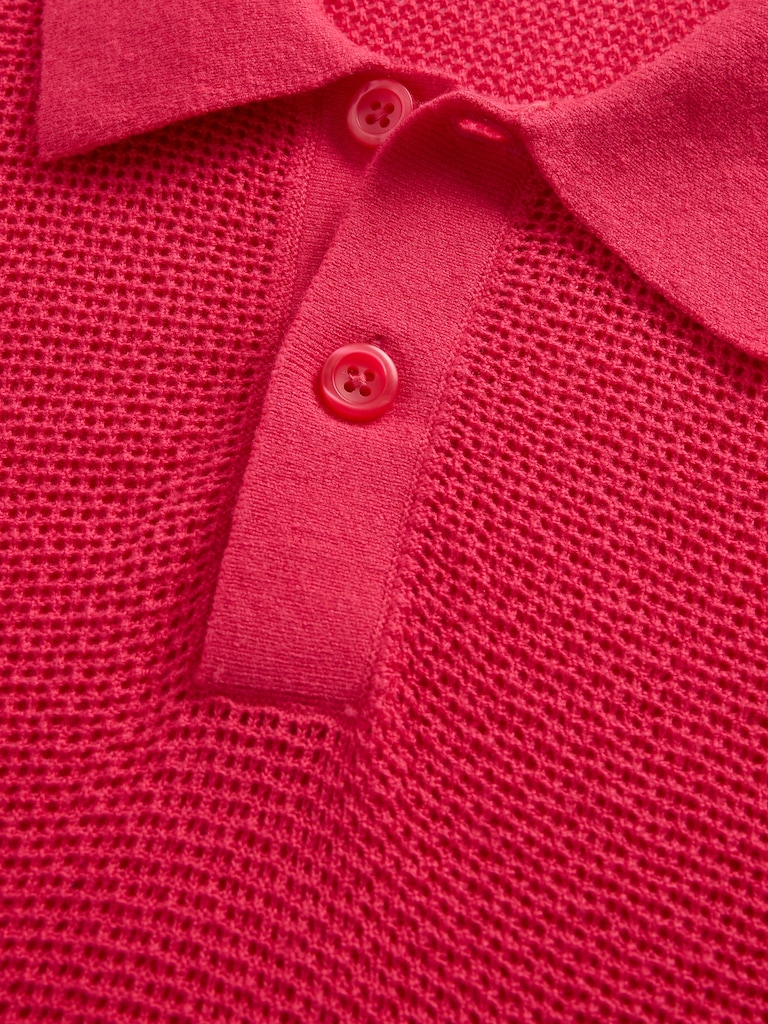 Textured Crochet Polo Sweater