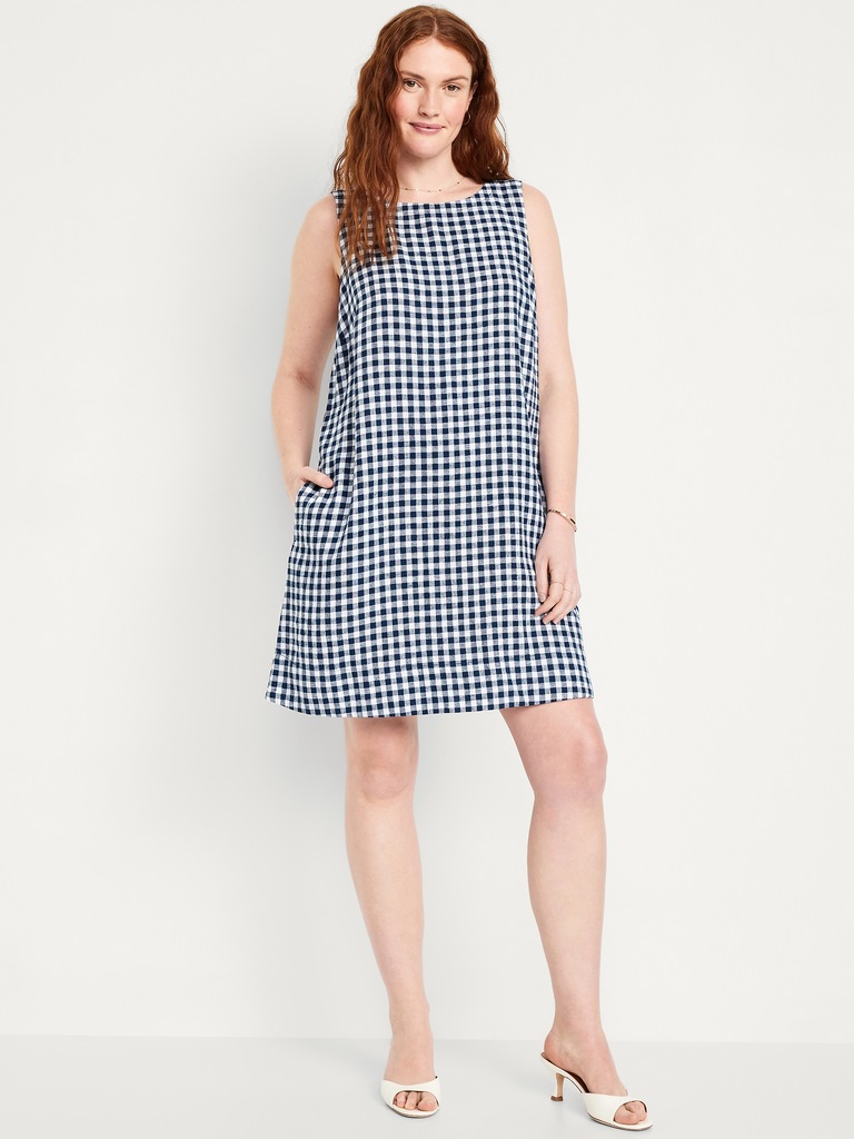 Linen-Blend Mini Shift Dress