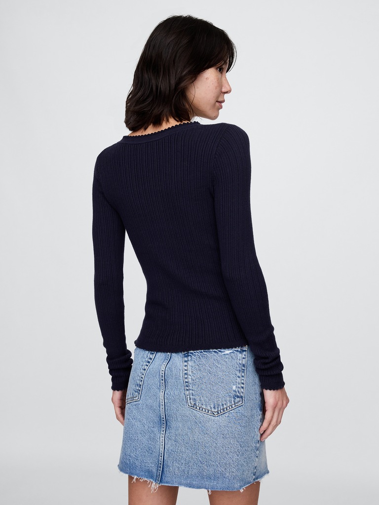 Pointelle Henley Sweater Top