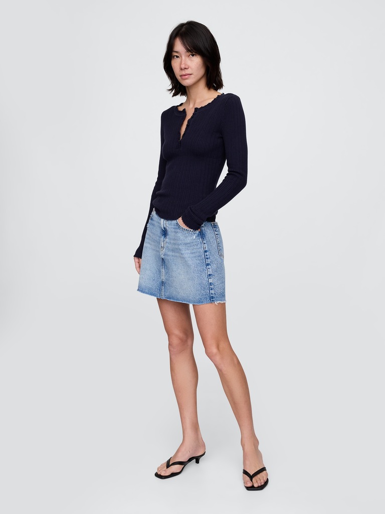 Pointelle Henley Sweater Top