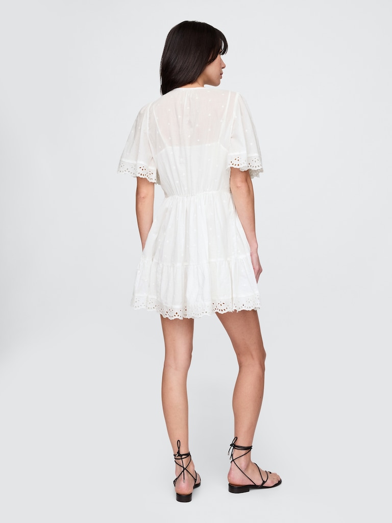 Flutter-Sleeve Eyelet Mini Dress
