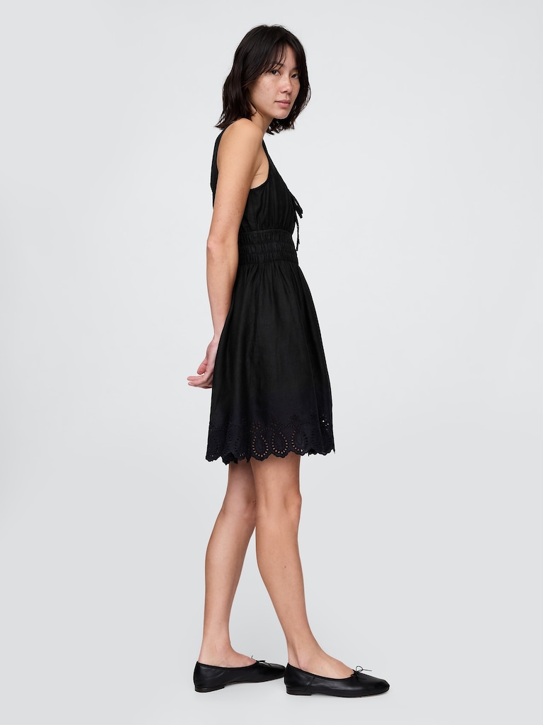 Linen-Blend Smocked Mini Dress