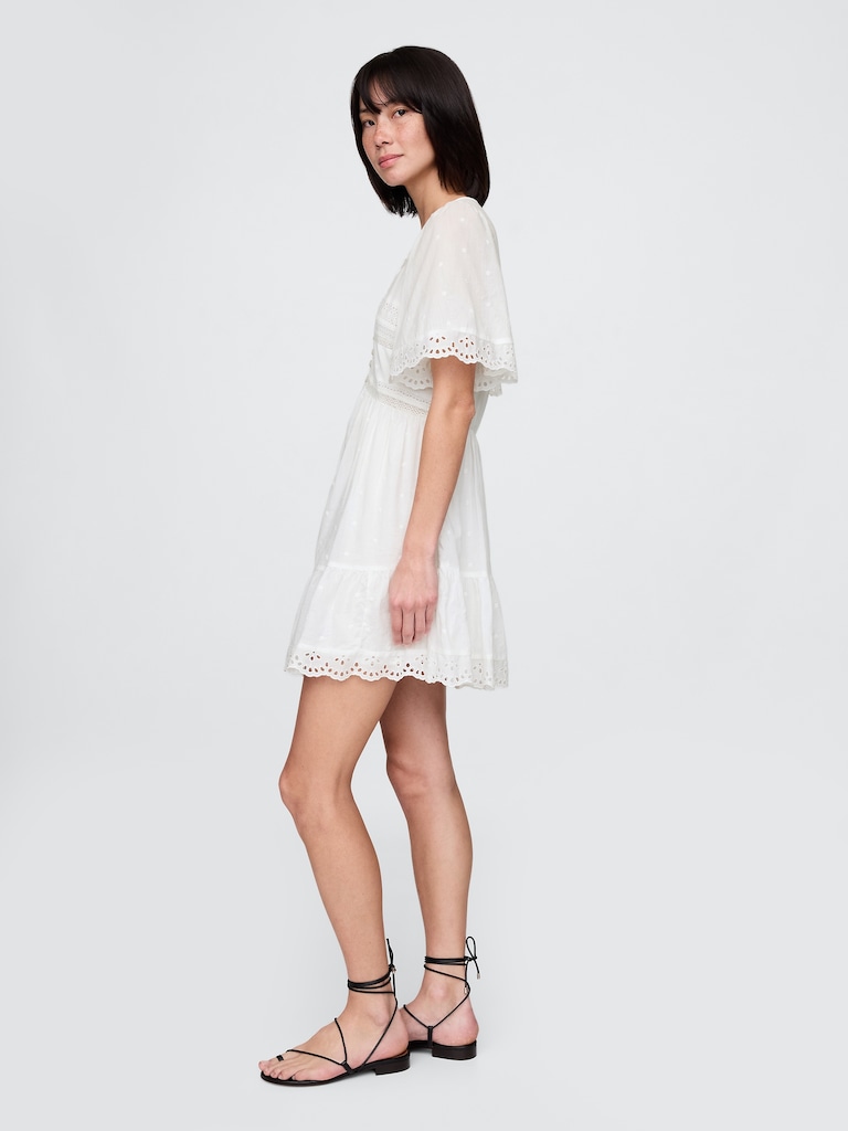 Flutter-Sleeve Eyelet Mini Dress