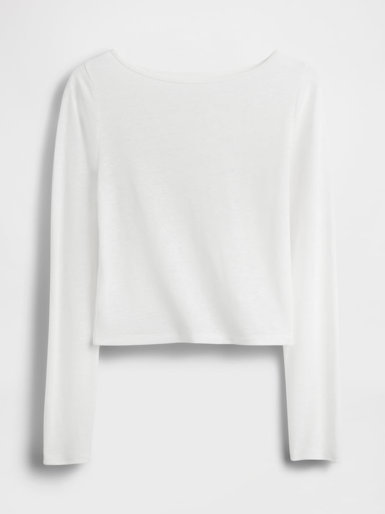 Linen-Blend Boatneck Crop T-Shirt