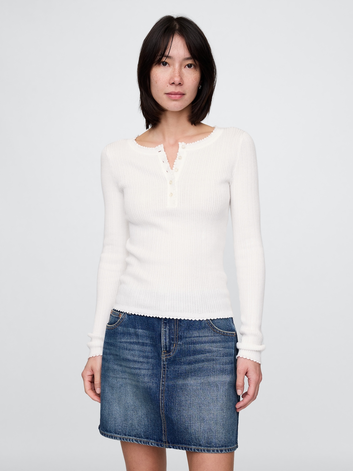Pointelle Henley Sweater Top