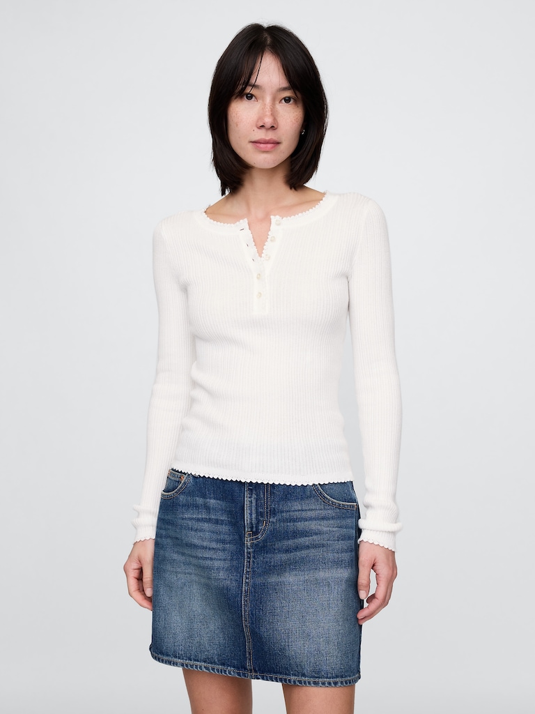 Pointelle Henley Sweater Top
