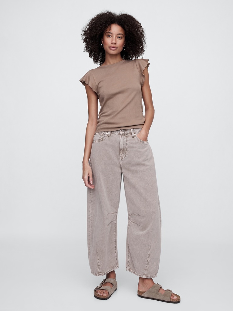 Ribbed Flutter Sleeve T-Shirt