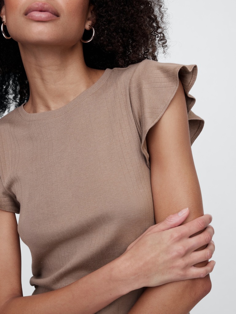 Ribbed Flutter Sleeve T-Shirt