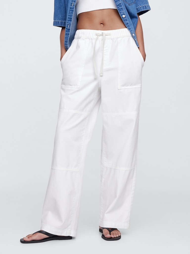 High Rise Pull-On Wide-Leg Utility Jeans