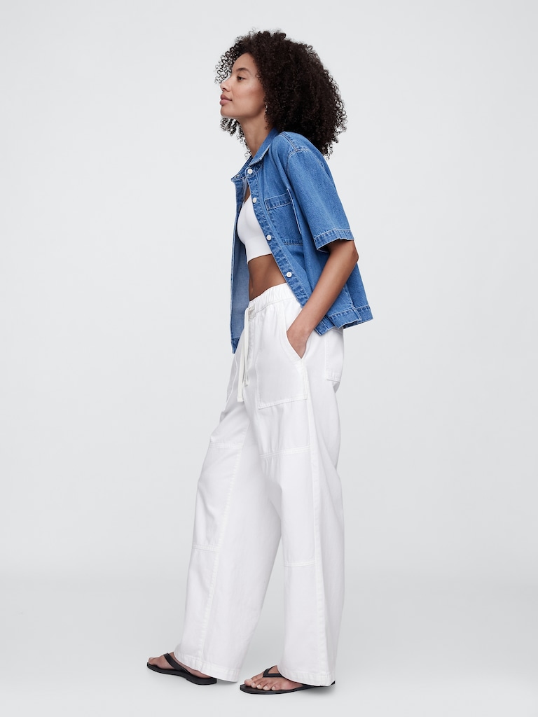High Rise Pull-On Wide-Leg Utility Jeans