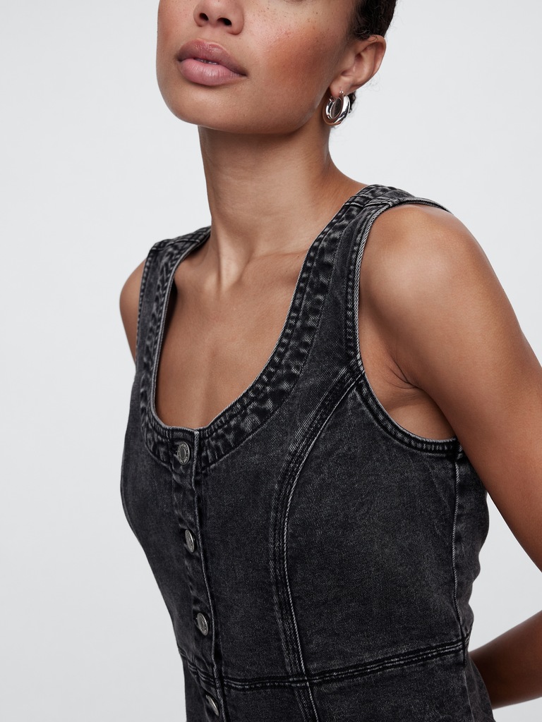 Scoopneck Button-Front Mini Dress