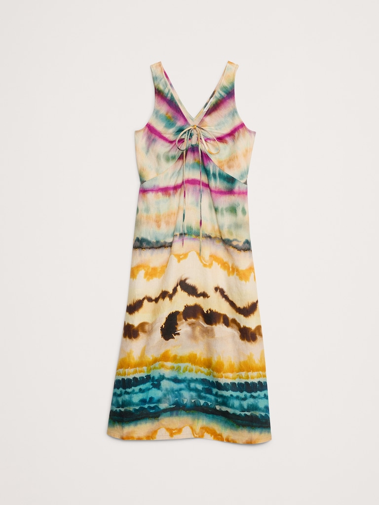 Linen Keyhole Midi Dress