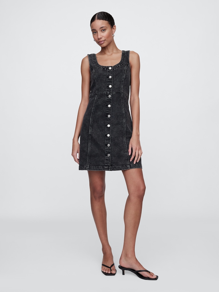 Scoopneck Button-Front Mini Dress