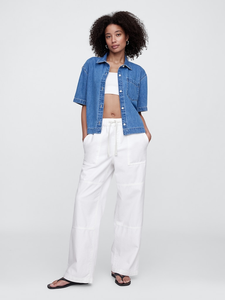 High Rise Pull-On Wide-Leg Utility Jeans