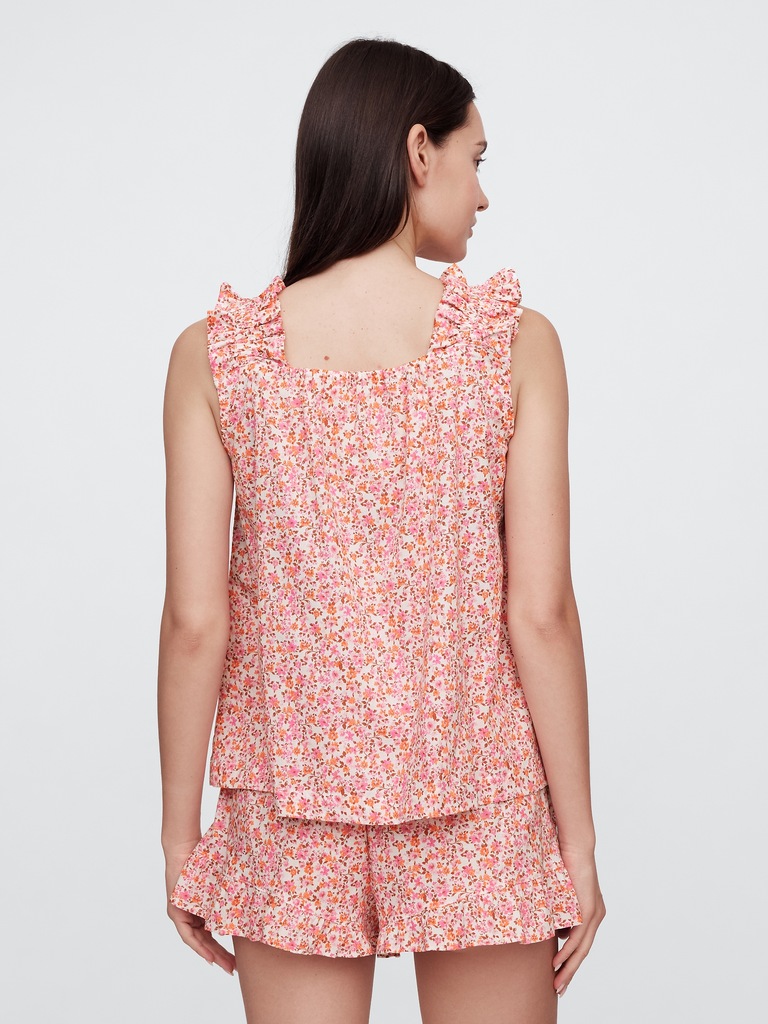 Relaxed Poplin Ruffle PJ Top