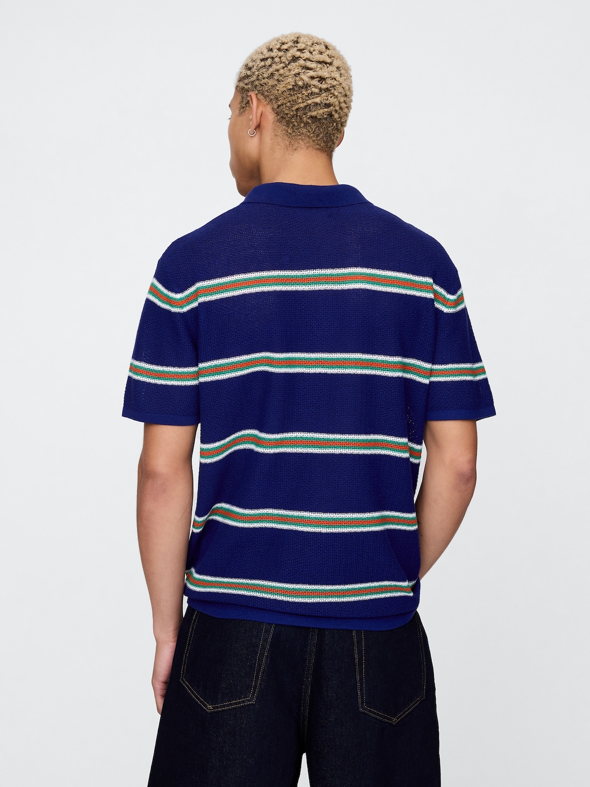 Textured Crochet Polo Sweater