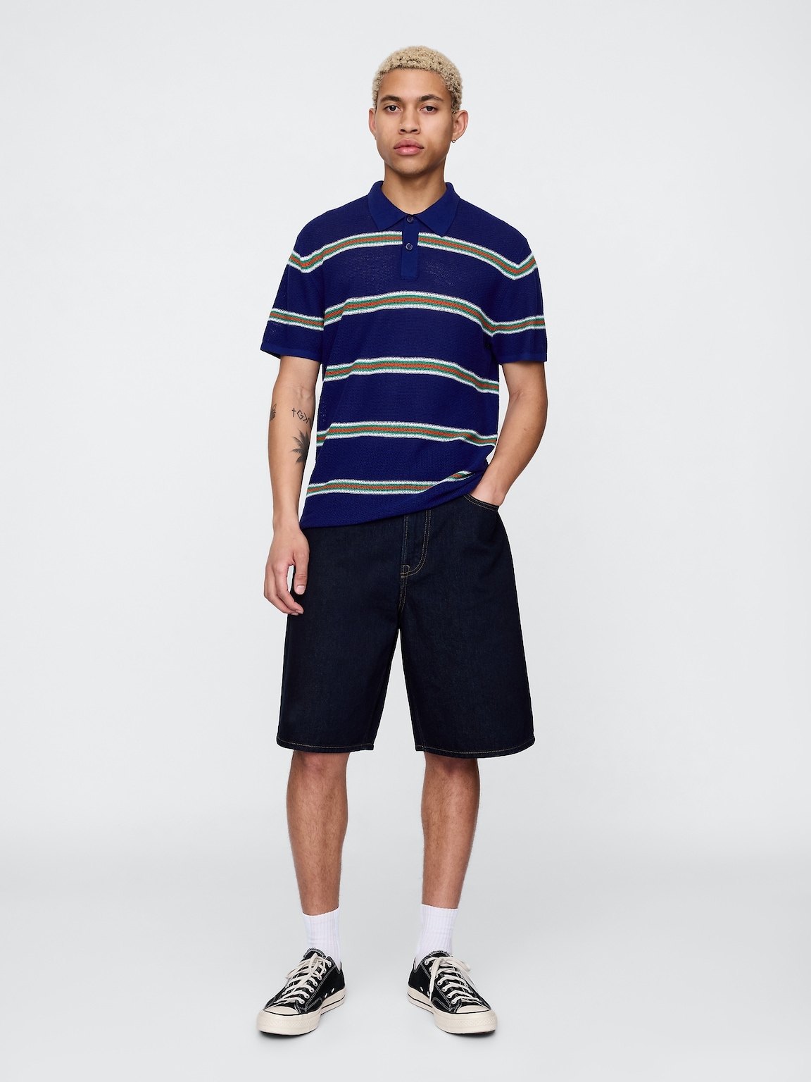 Textured Crochet Polo Sweater